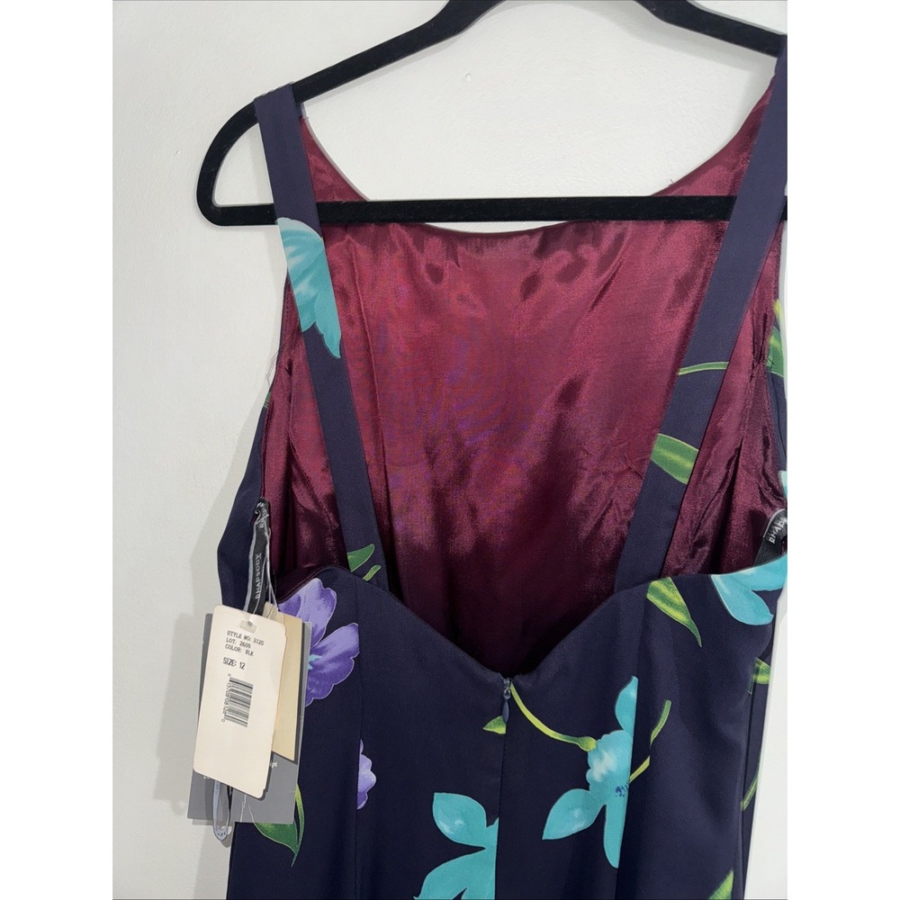 Vtg 90s Low Back Floral Maxi Dress Navy Teal Purple Sz 12/M/L USA NWT